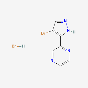 molecular formula C7H6Br2N4 B13254951 2-(4-Bromo-1H-pyrazol-3-yl)pyrazine hydrobromide CAS No. 1357943-73-7