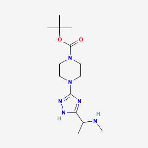 molecular formula C14H26N6O2 B13255186 tert-Butyl 4-{5-[1-(methylamino)ethyl]-1H-1,2,4-triazol-3-yl}piperazine-1-carboxylate 