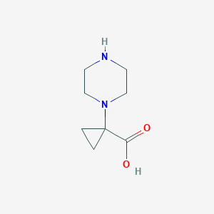 molecular formula C8H14N2O2 B13256291 1-(Piperazin-1-yl)cyclopropane-1-carboxylic acid 