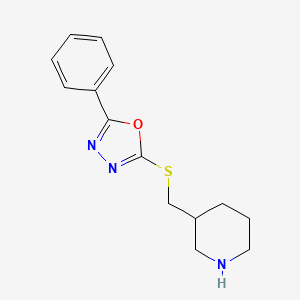 molecular formula C14H17N3OS B13256522 3-{[(5-Phenyl-1,3,4-oxadiazol-2-yl)sulfanyl]methyl}piperidine 