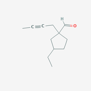 1-(But-2-yn-1-yl)-3-ethylcyclopentane-1-carbaldehyde