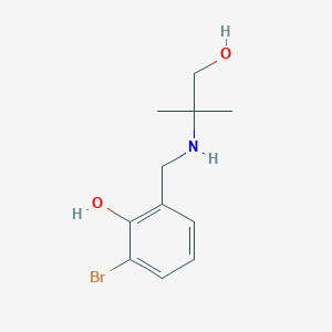 molecular formula C11H16BrNO2 B13256780 2-Bromo-6-{[(1-hydroxy-2-methylpropan-2-yl)amino]methyl}phenol 