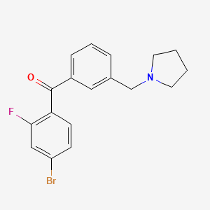 molecular formula C18H17BrFNO B1325689 4-Bromo-2-fluoro-3'-pyrrolidinomethyl benzophenone CAS No. 898770-68-8