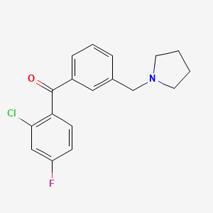 molecular formula C18H17ClFNO B1325690 2-氯-4-氟-3'-吡咯烷甲基二苯甲酮 CAS No. 898770-70-2