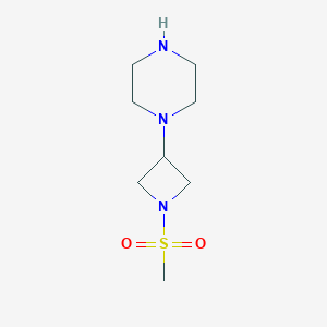 molecular formula C8H17N3O2S B13257850 1-(1-Methanesulfonylazetidin-3-yl)piperazine 