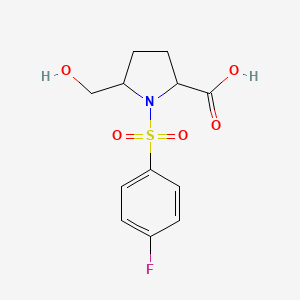 molecular formula C12H14FNO5S B13258021 1-(4-Fluorobenzenesulfonyl)-5-(hydroxymethyl)pyrrolidine-2-carboxylic acid 