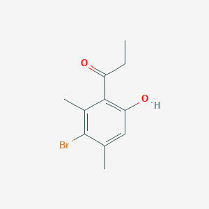 molecular formula C11H13BrO2 B13258968 1-(3-Bromo-6-hydroxy-2,4-dimethylphenyl)propan-1-one 