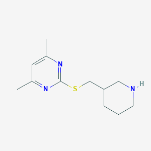 molecular formula C12H19N3S B13259322 4,6-Dimethyl-2-[(piperidin-3-ylmethyl)sulfanyl]pyrimidine 