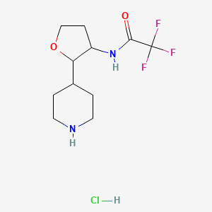 molecular formula C11H18ClF3N2O2 B13259394 2,2,2-Trifluoro-N-[2-(piperidin-4-yl)oxolan-3-yl]acetamide hydrochloride 