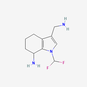 molecular formula C10H15F2N3 B13259821 3-(Aminomethyl)-1-(difluoromethyl)-4,5,6,7-tetrahydro-1H-indol-7-amine 