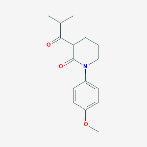 molecular formula C16H21NO3 B13259883 1-(4-Methoxyphenyl)-3-(2-methylpropanoyl)piperidin-2-one 