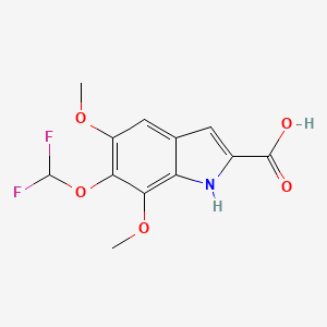 molecular formula C12H11F2NO5 B13259900 6-(difluoromethoxy)-5,7-dimethoxy-1H-indole-2-carboxylic Acid CAS No. 885525-00-8