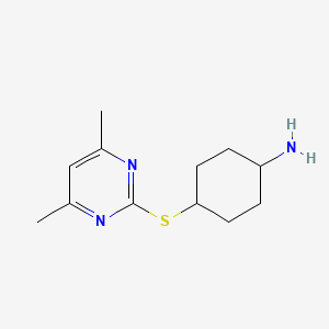 molecular formula C12H19N3S B13259959 4-[(4,6-Dimethylpyrimidin-2-YL)sulfanyl]cyclohexan-1-amine 