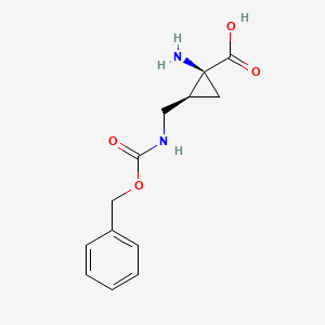 molecular formula C13H16N2O4 B13260003 (1S,2S)-1-Amino-2-({[(benzyloxy)carbonyl]amino}methyl)cyclopropane-1-carboxylic acid 