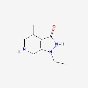 molecular formula C9H15N3O B13260032 1-Ethyl-4-methyl-1H,4H,5H,6H,7H-pyrazolo[3,4-c]pyridin-3-ol 