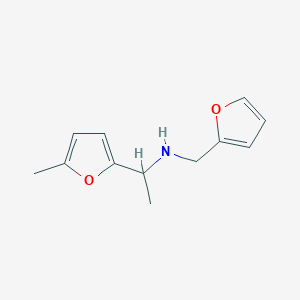 molecular formula C12H15NO2 B13260109 (Furan-2-ylmethyl)[1-(5-methylfuran-2-YL)ethyl]amine 