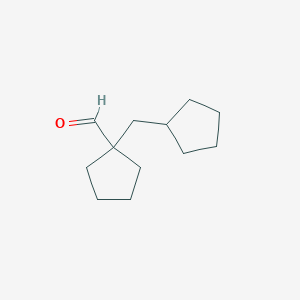 molecular formula C12H20O B13260236 1-(Cyclopentylmethyl)cyclopentane-1-carbaldehyde 