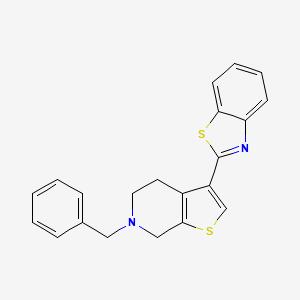 molecular formula C21H18N2S2 B13260430 3-(1,3-Benzothiazol-2-YL)-6-benzyl-4,5,6,7-tetrahydrothieno[2,3-C]pyridin+ 