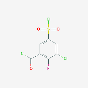 molecular formula C7H2Cl3FO3S B13260848 3-Chloro-5-(chlorosulfonyl)-2-fluorobenzoyl chloride 