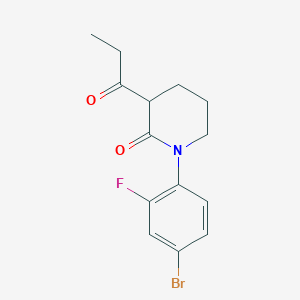 molecular formula C14H15BrFNO2 B13261108 1-(4-Bromo-2-fluorophenyl)-3-propanoylpiperidin-2-one 