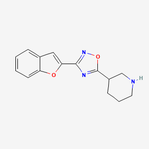 molecular formula C15H15N3O2 B13261181 3-[3-(1-Benzofuran-2-yl)-1,2,4-oxadiazol-5-yl]piperidine 