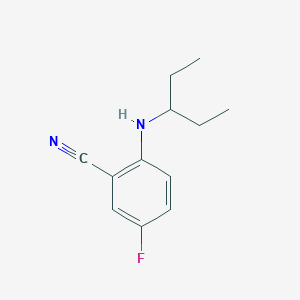 molecular formula C12H15FN2 B13261201 5-Fluoro-2-[(pentan-3-yl)amino]benzonitrile 