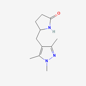 molecular formula C11H17N3O B13261433 5-[(Trimethyl-1H-pyrazol-4-YL)methyl]pyrrolidin-2-one 