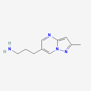 molecular formula C10H14N4 B13261454 3-{2-Methylpyrazolo[1,5-a]pyrimidin-6-yl}propan-1-amine 