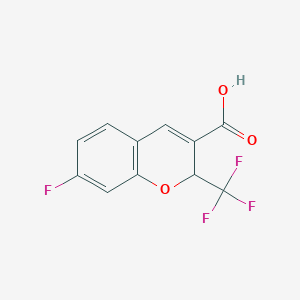 molecular formula C11H6F4O3 B13261467 7-Fluoro-2-(trifluoromethyl)-2H-chromene-3-carboxylic acid 