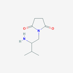 molecular formula C9H16N2O2 B13261608 1-(2-Amino-3-methylbutyl)pyrrolidine-2,5-dione 