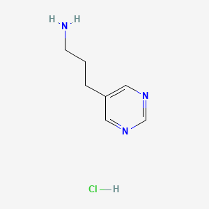 molecular formula C7H12ClN3 B13261863 3-(Pyrimidin-5-yl)propan-1-amine hydrochloride 