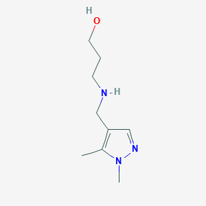 molecular formula C9H17N3O B13261906 3-{[(1,5-dimethyl-1H-pyrazol-4-yl)methyl]amino}propan-1-ol 