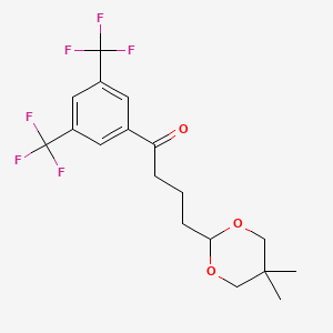 molecular formula C18H20F6O3 B1326197 1-[3,5-双(三氟甲基)苯基]-4-(5,5-二甲基-1,3-二氧杂环-2-基)丁烷-1-酮 CAS No. 898755-91-4