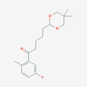 molecular formula C18H25FO3 B1326200 5-(5,5-二甲基-1,3-二氧杂环-2-基)-5'-氟-2'-甲基戊酰苯酮 CAS No. 898755-98-1