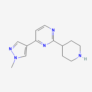 molecular formula C13H17N5 B13262134 4-(1-Methyl-1H-pyrazol-4-yl)-2-(piperidin-4-yl)pyrimidine 