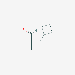 molecular formula C10H16O B13262467 1-(Cyclobutylmethyl)cyclobutane-1-carbaldehyde 