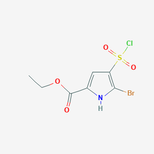 molecular formula C7H7BrClNO4S B13262582 ethyl 5-bromo-4-(chlorosulfonyl)-1H-pyrrole-2-carboxylate 