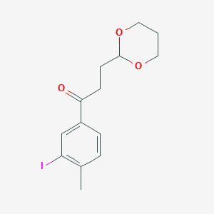 molecular formula C14H17IO3 B1326366 3-(1,3-二氧六环-2-基)-3'-碘-4'-甲基丙酰苯 CAS No. 898757-13-6