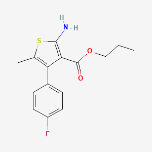 molecular formula C15H16FNO2S B1326595 2-氨基-4-(4-氟苯基)-5-甲硫代苯并呋喃-3-甲酸丙酯 CAS No. 904998-66-9