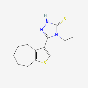molecular formula C13H17N3S2 B1326640 4-ethyl-5-(5,6,7,8-tetrahydro-4H-cyclohepta[b]thiophen-3-yl)-4H-1,2,4-triazole-3-thiol CAS No. 956576-84-4
