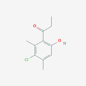 molecular formula C11H13ClO2 B13269318 1-(3-Chloro-6-hydroxy-2,4-dimethylphenyl)propan-1-one 