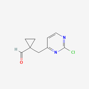 molecular formula C9H9ClN2O B13269519 1-[(2-Chloropyrimidin-4-yl)methyl]cyclopropane-1-carbaldehyde 