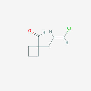 molecular formula C8H11ClO B13271007 1-(3-Chloroprop-2-en-1-yl)cyclobutane-1-carbaldehyde 