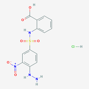 molecular formula C13H13ClN4O6S B13271080 2-{[(4-Hydrazino-3-nitrophenyl)sulfonyl]amino}benzoic acid hydrochloride 