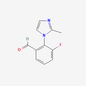 molecular formula C11H9FN2O B13271226 3-Fluoro-2-(2-methyl-1H-imidazol-1-yl)benzaldehyde 