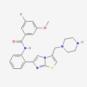 B1327141 3-fluoro-5-methoxy-N-(2-(3-(piperazin-1-ylmethyl)imidazo[2,1-b]thiazol-6-yl)phenyl)benzamide CAS No. 925437-64-5