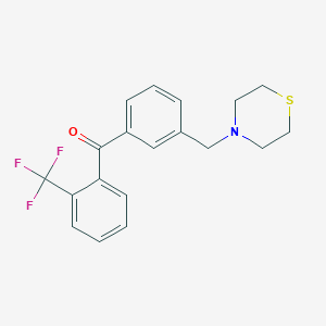 molecular formula C19H18F3NOS B1327180 3'-硫代吗啉甲基-2-三氟甲基苯甲酮 CAS No. 898763-43-4