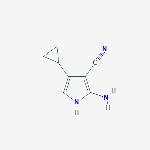 molecular formula C8H9N3 B13272475 2-Amino-4-cyclopropyl-1H-pyrrole-3-carbonitrile 