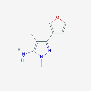 molecular formula C9H11N3O B13272542 3-(Furan-3-YL)-1,4-dimethyl-1H-pyrazol-5-amine 