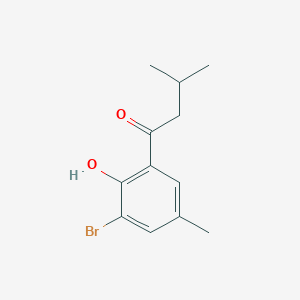 molecular formula C12H15BrO2 B13272569 1-(3-Bromo-2-hydroxy-5-methylphenyl)-3-methylbutan-1-one 